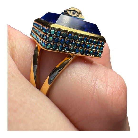 Kurt Geiger Gold and Blue Square Ring - Picture 4 of 7